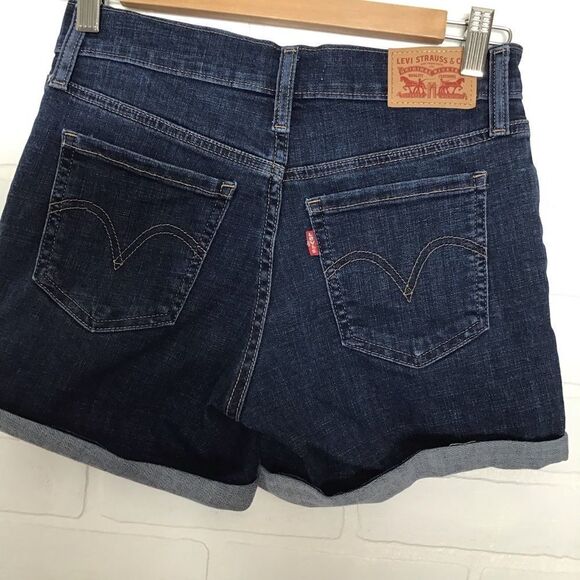 Levi’s mid length shorts jorts denim jeans medium/high rise waist dark blue 25 - Picture 2 of 9